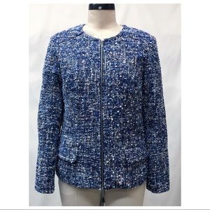 Appleseed's Blue White Novelty Boucle Tweed Zip Jacket